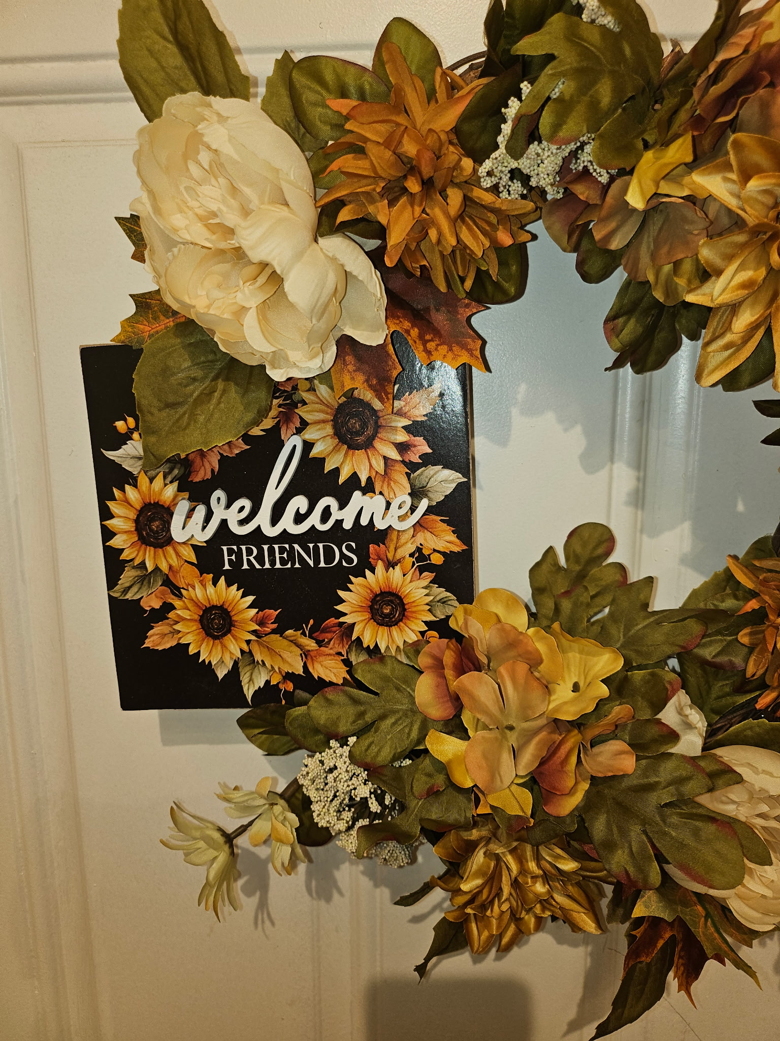 Autumn Floral Wreath with Welcome Friends Sign and Sunflowers image 2