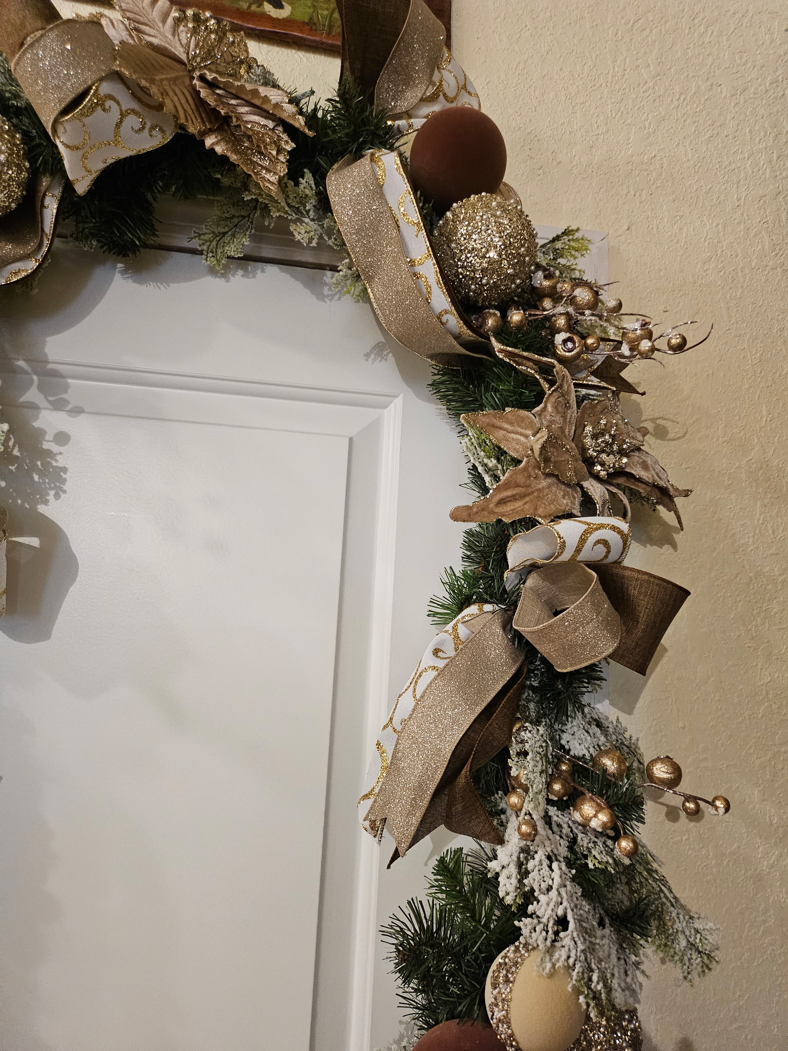 Elegant Gold and Brown Christmas Wreath and Matching Door Garland image 3