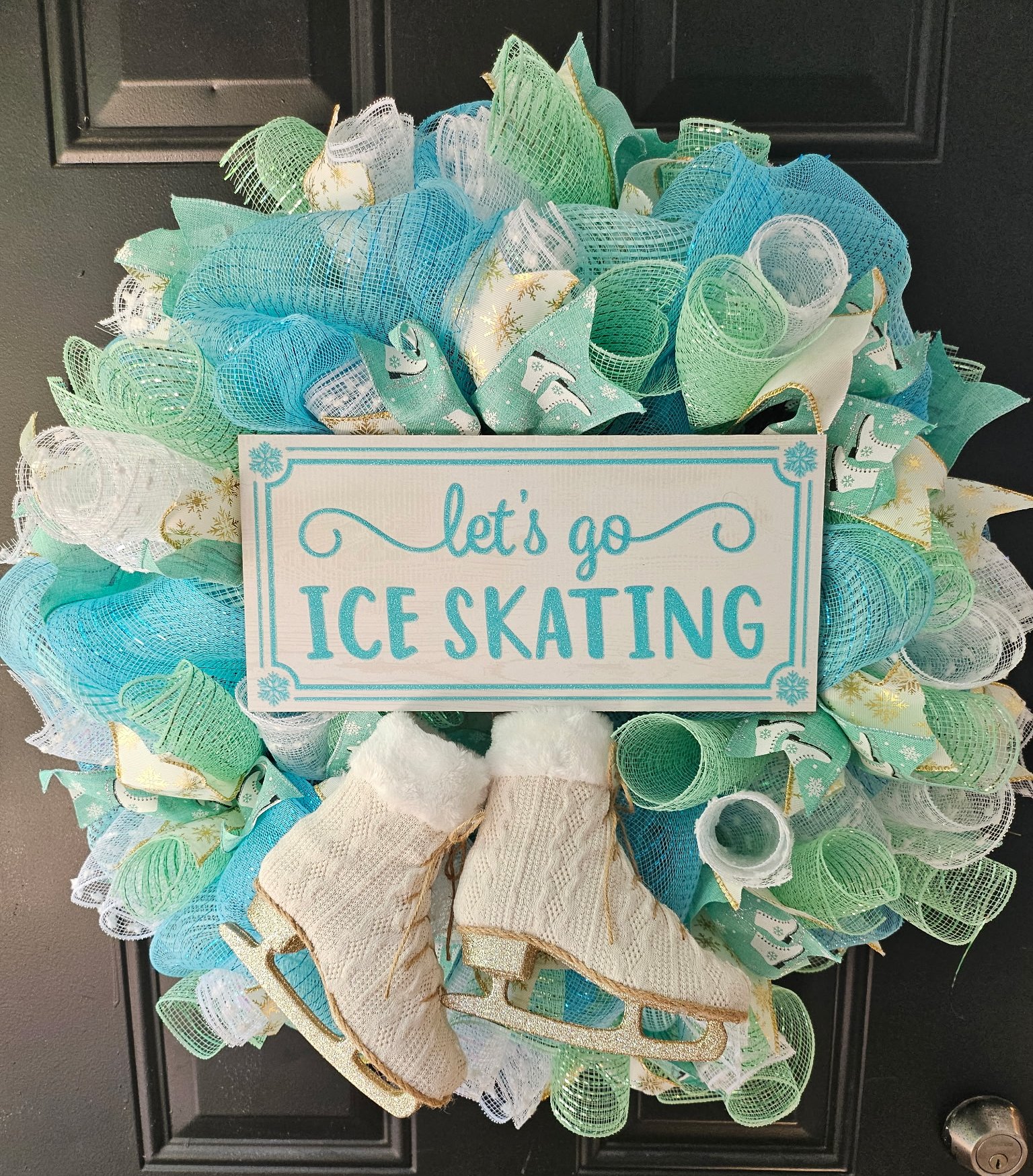 Let's Go Ice Skating Christmas Wreath with Skates