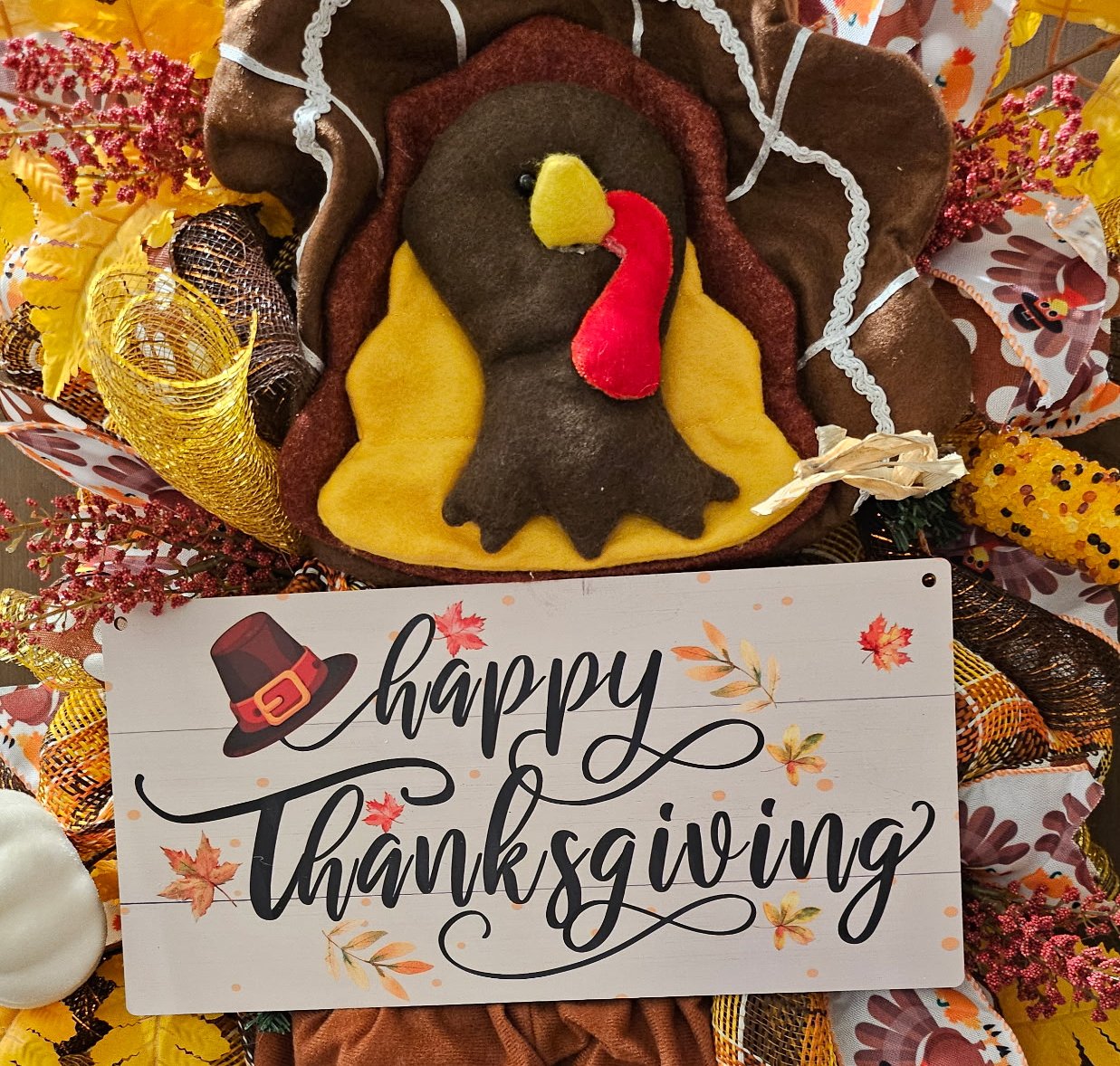 Happy Thanksgiving Turkey Swag with Autumn Leaves image 2