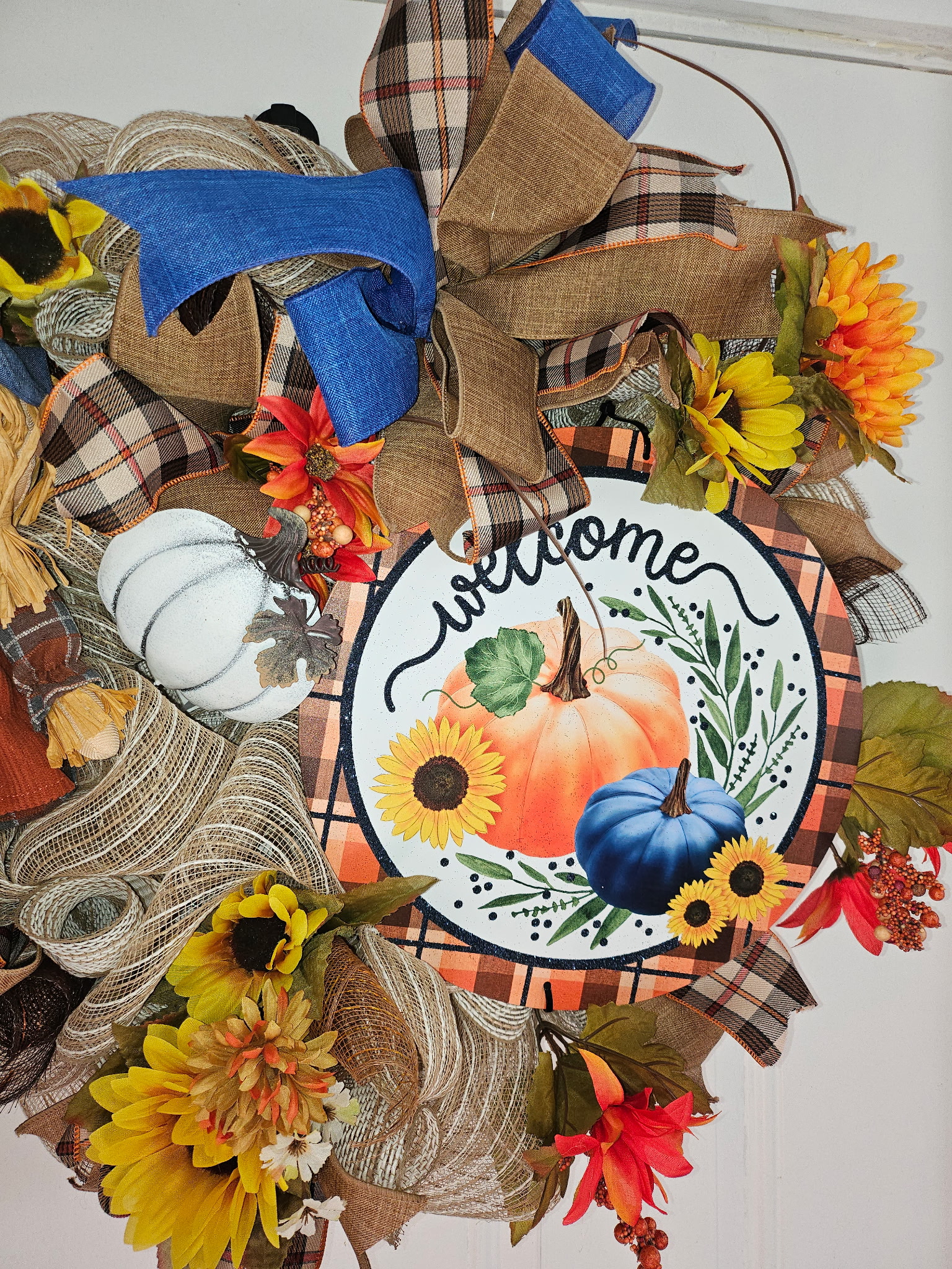 Fall Harvest Wreath with Scarecrow and Pumpkin Sign image 3