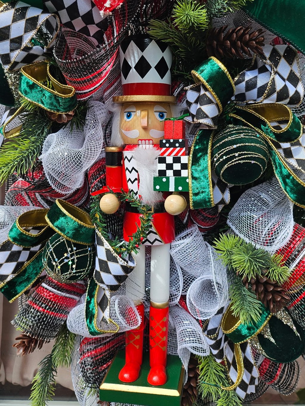 Christmas Nutcracker Swag with Evergreen Branches and Pinecones image 2