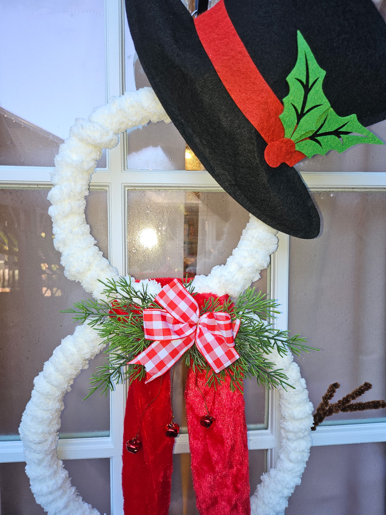 Christmas Snowman Door Hanger with Black Top Hat & Red Scarf image 3
