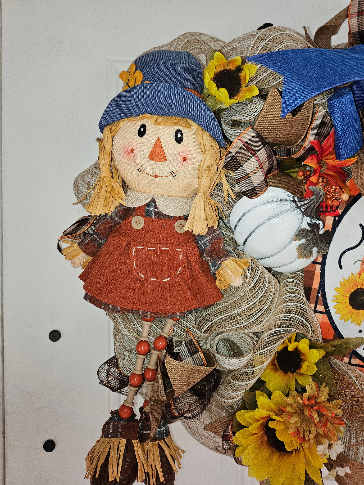 Fall Harvest Wreath with Scarecrow and Pumpkin Sign image 2