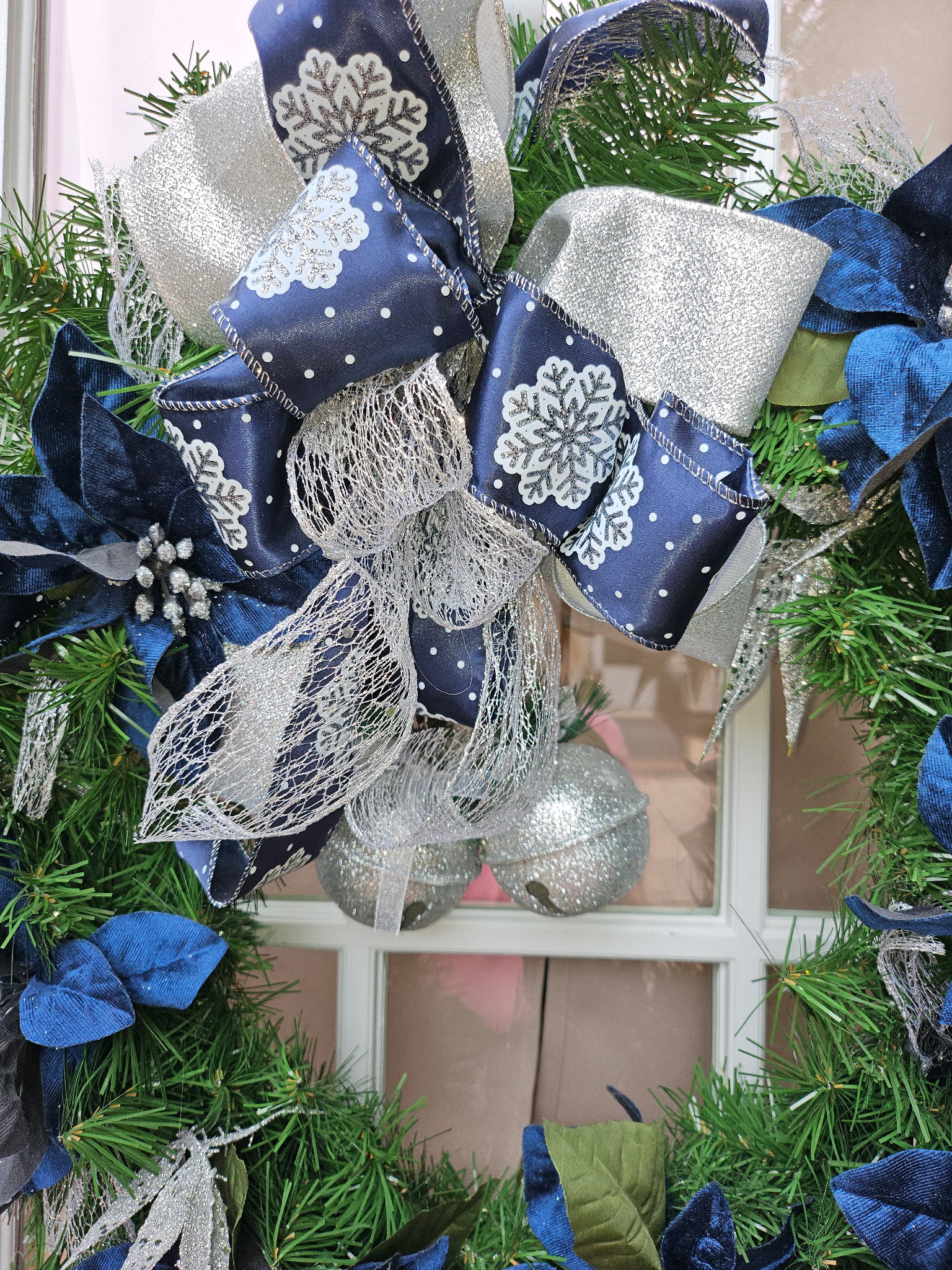 Silver & Blue Poinsettia Christmas Wreath image 2