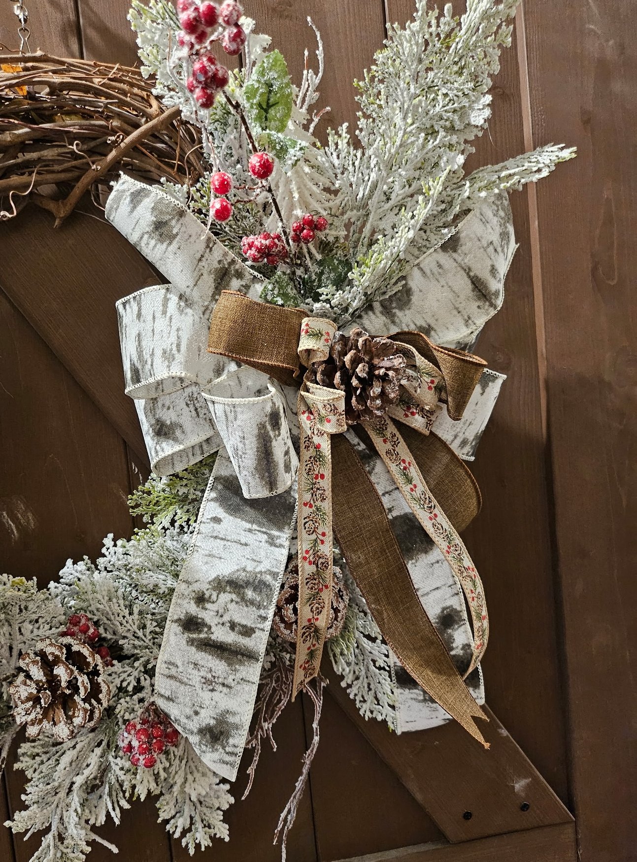 Winter Owl Grapevine Wreath with Flocked Greenery image 3