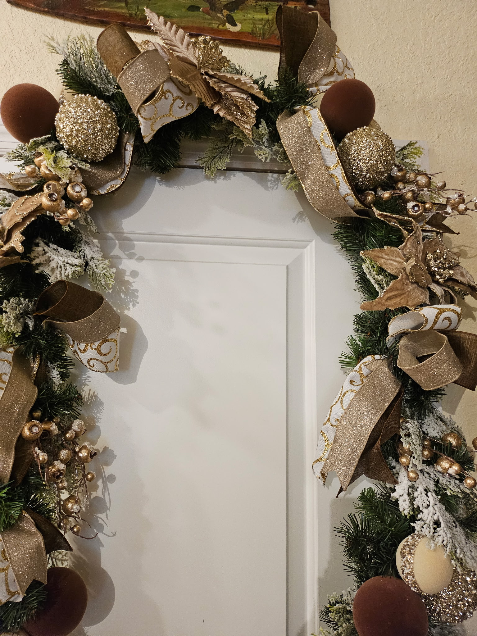 Elegant Gold and Brown Christmas Wreath and Matching Door Garland image 4
