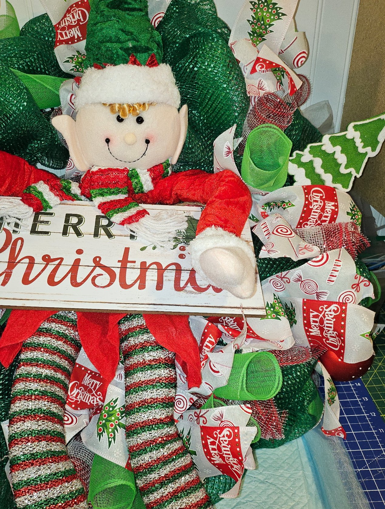 Elf Character Christmas Wreath with Merry Christmas Sign image 2