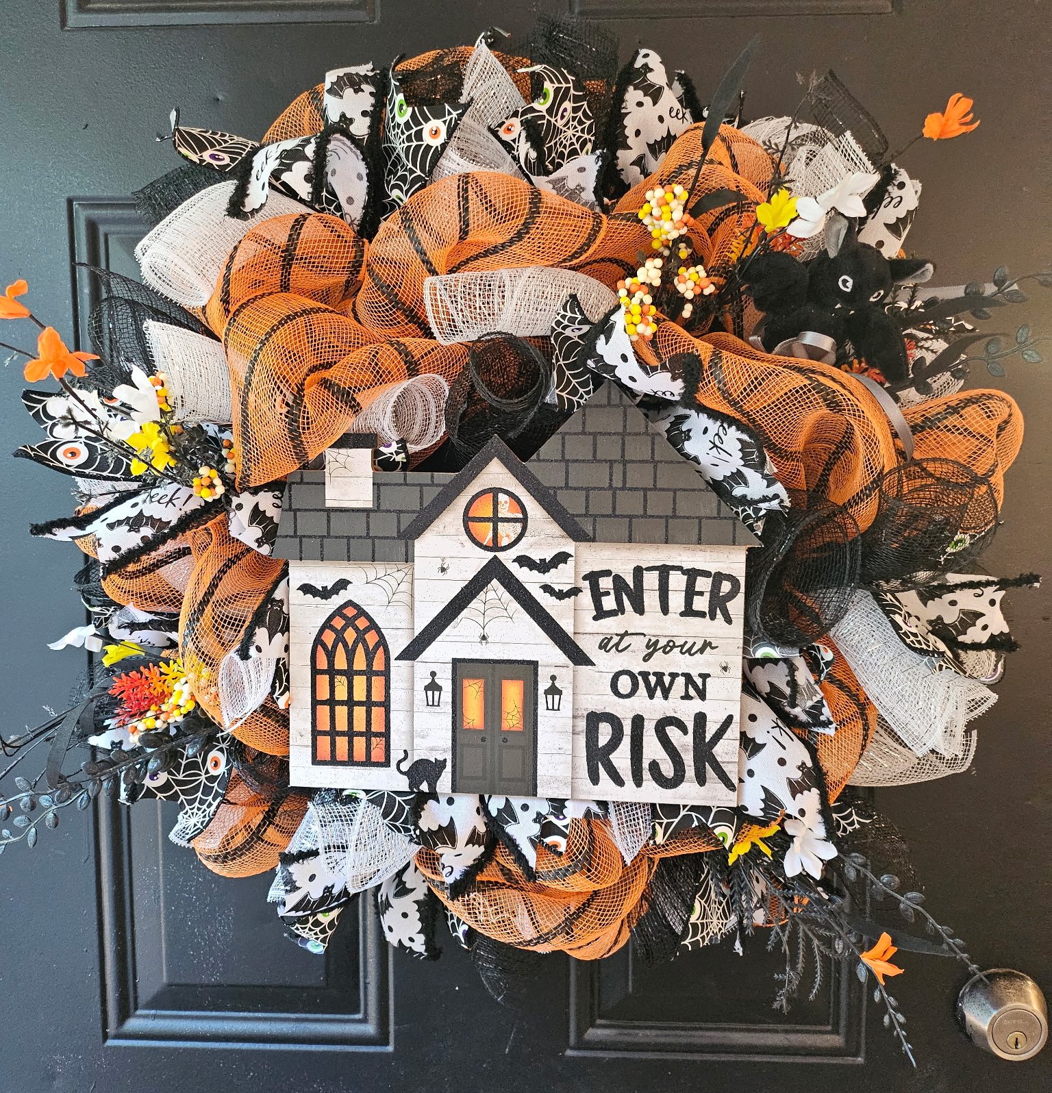 Enter at Your Own Risk Haunted House Wreath