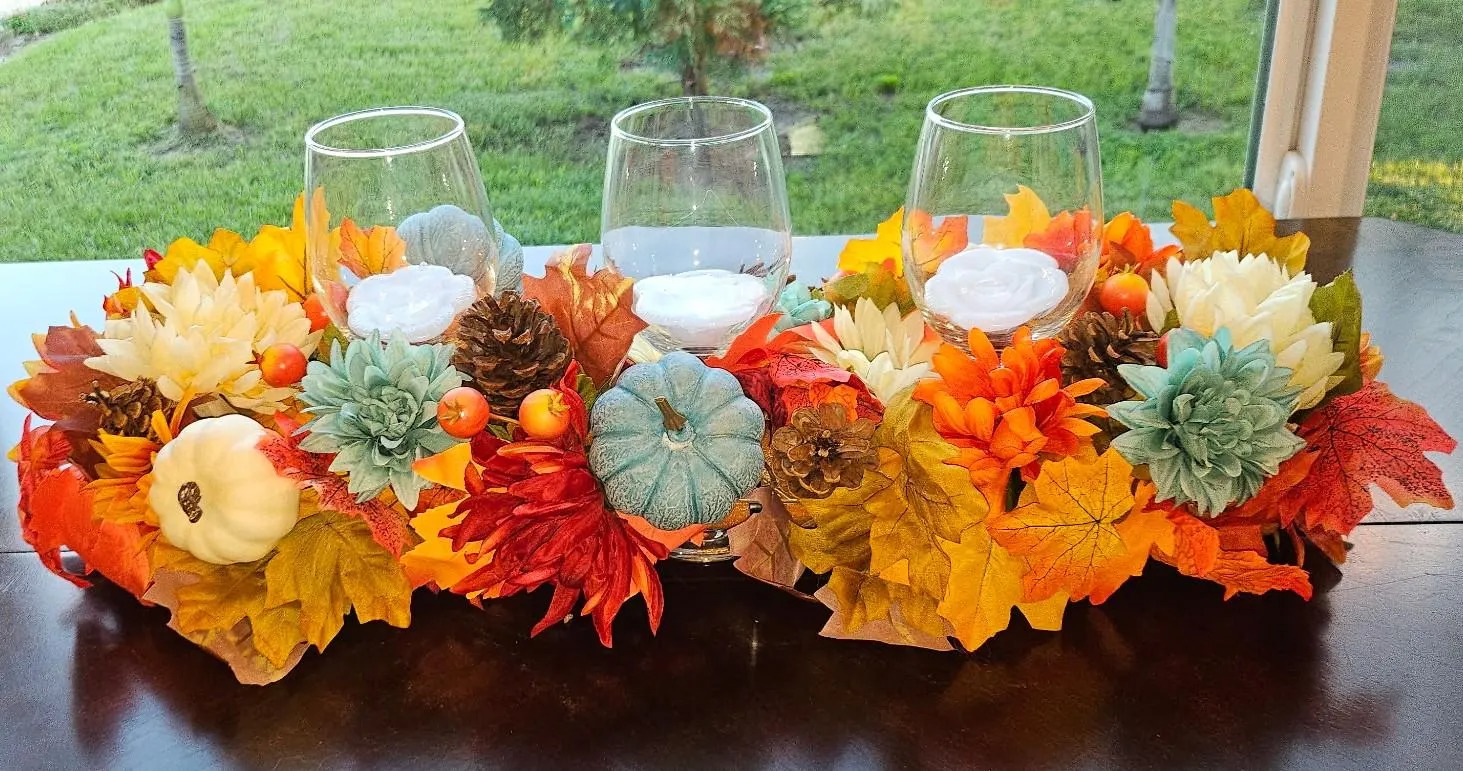 Autumn Glass Candleholder Centerpiece (Candles Included)