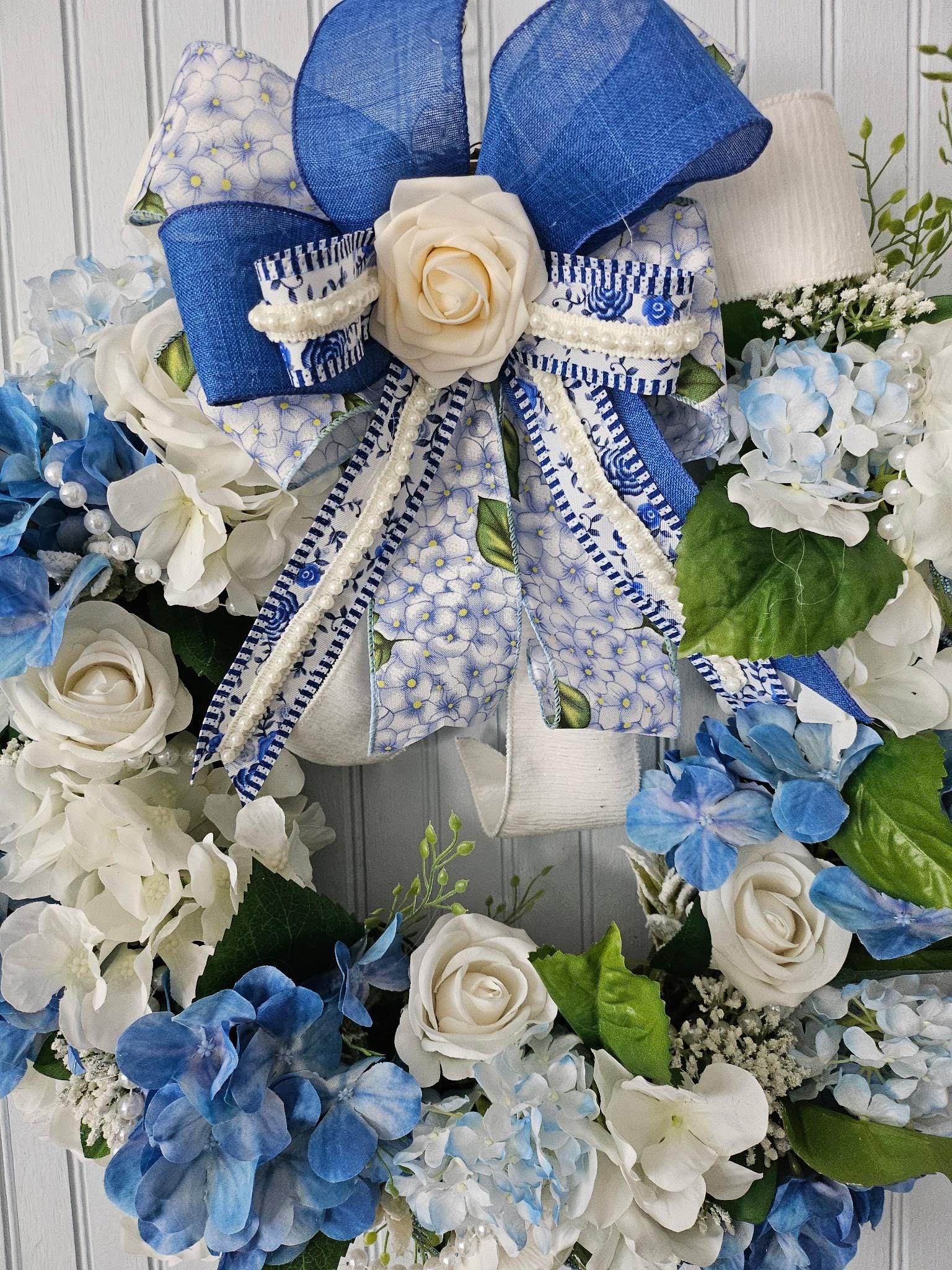 Blue & Ivory Elegance Floral Wreath image 2