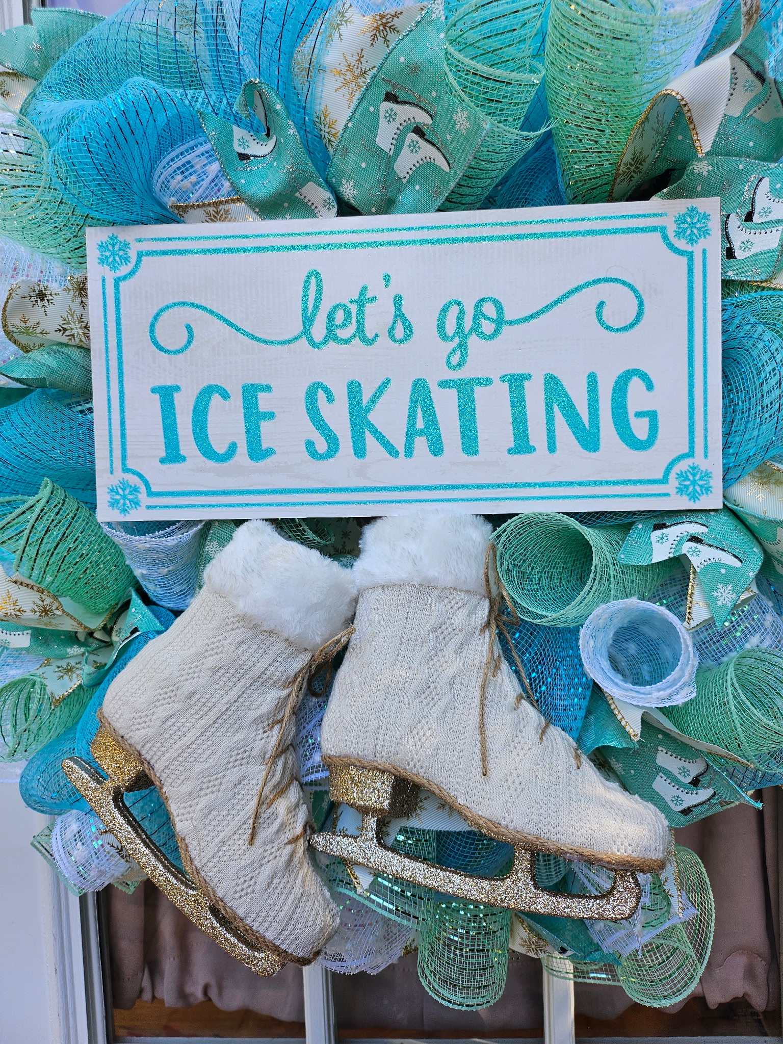 Let's Go Ice Skating Christmas Wreath with Skates image 2