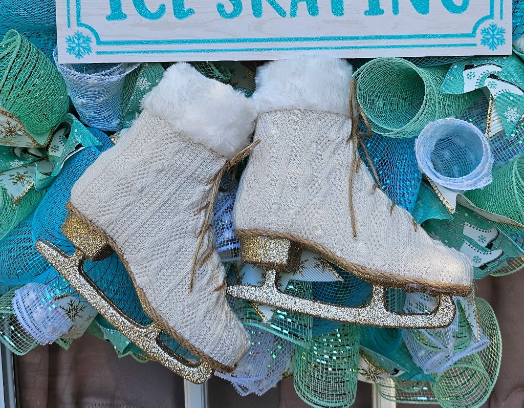 Let's Go Ice Skating Christmas Wreath with Skates image 3