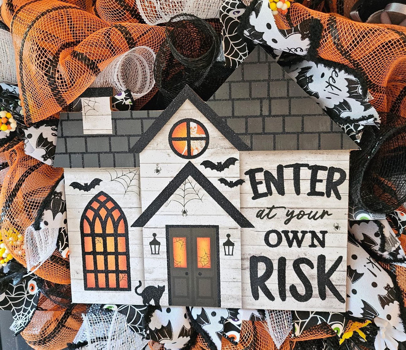 Enter at Your Own Risk Haunted House Wreath image 2