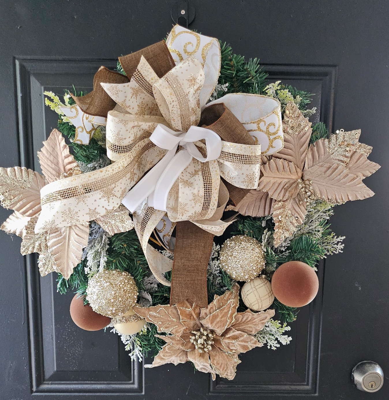 Elegant Gold and Brown Christmas Wreath and Matching Door Garland