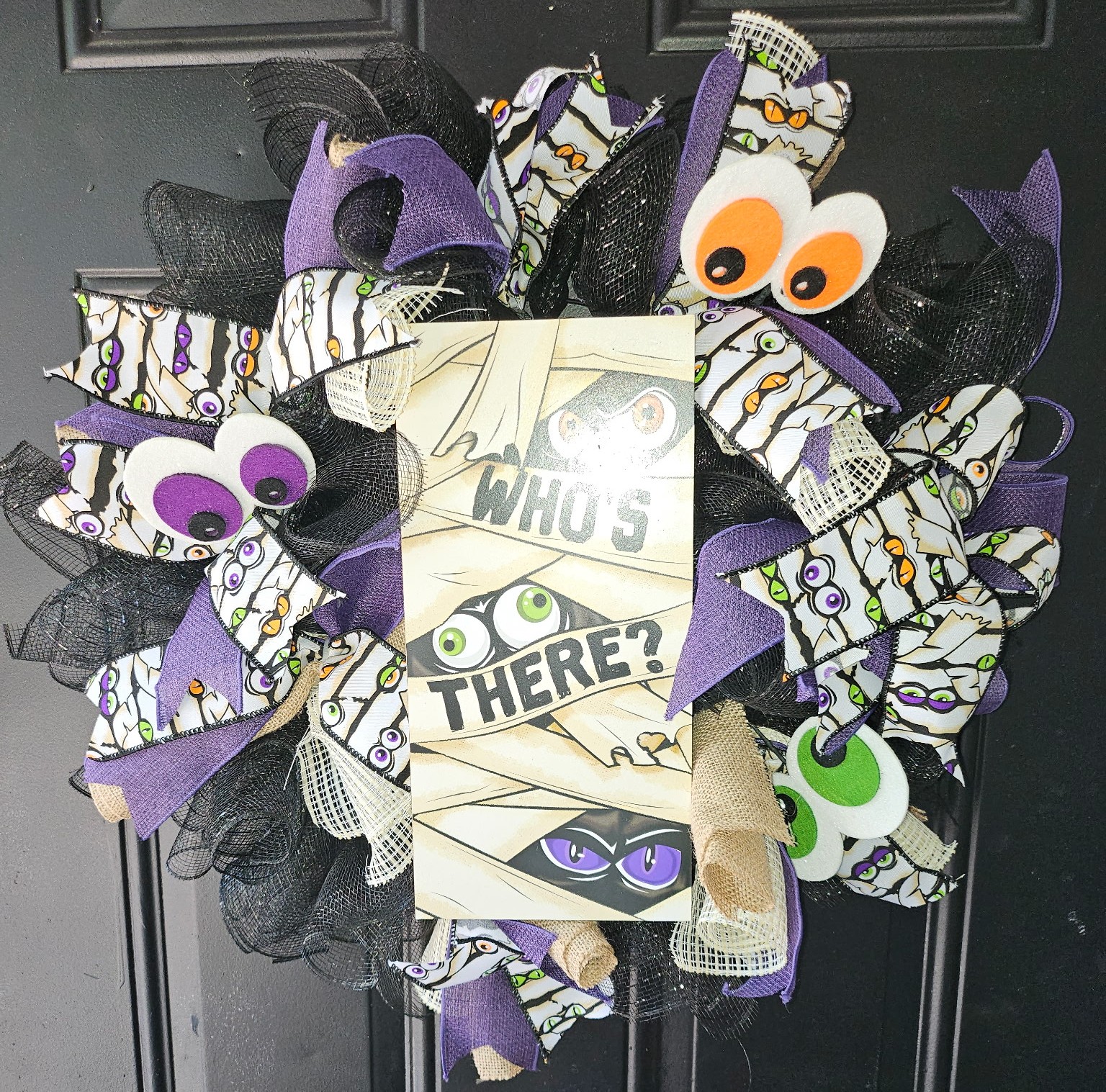 Who's There Mummy Halloween Mesh Wreath