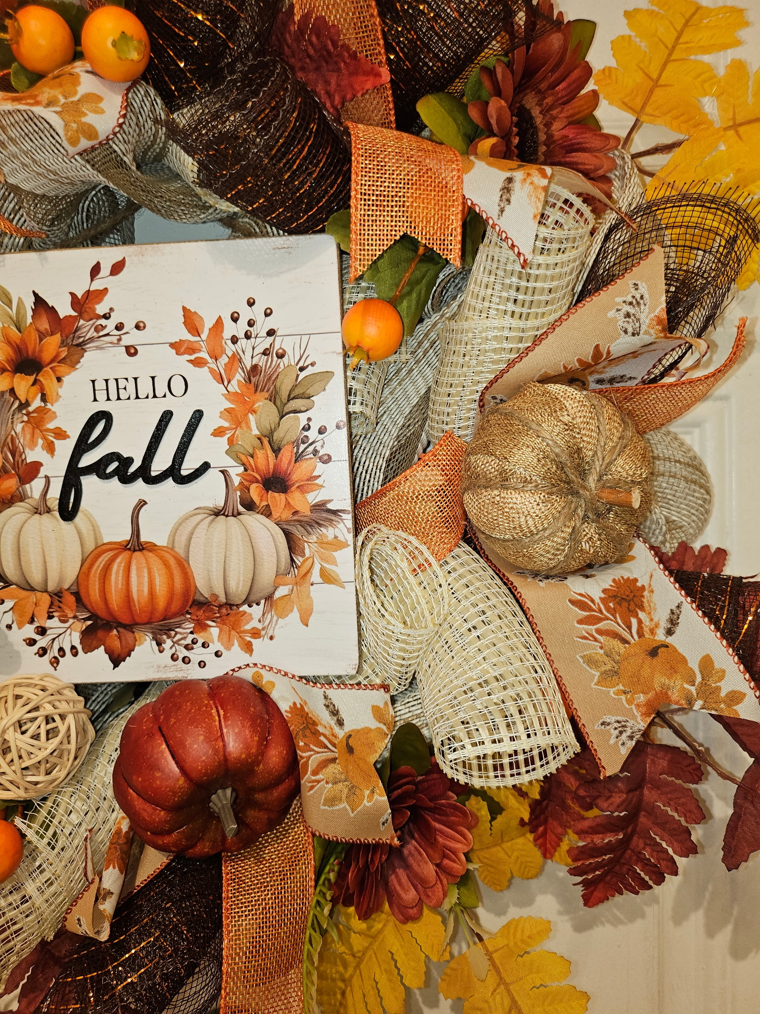 Hello Fall Pumpkin Mesh Wreath image 2