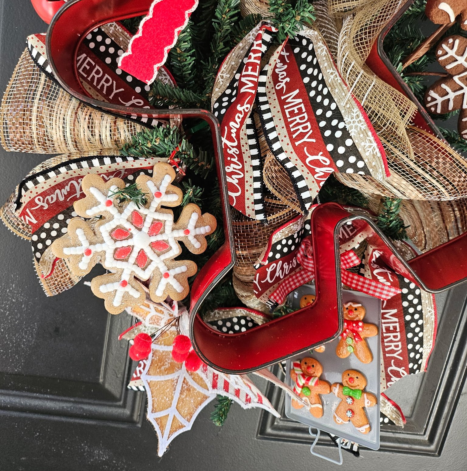 Christmas Gingerbread Wreath with Bells, Snowflakes & Holly Leaves image 4