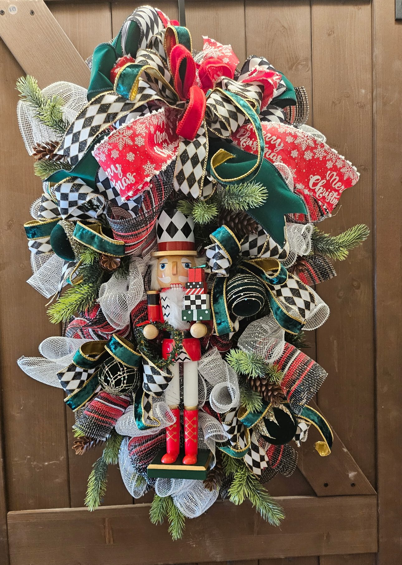 Christmas Nutcracker Swag with Evergreen Branches and Pinecones image 4