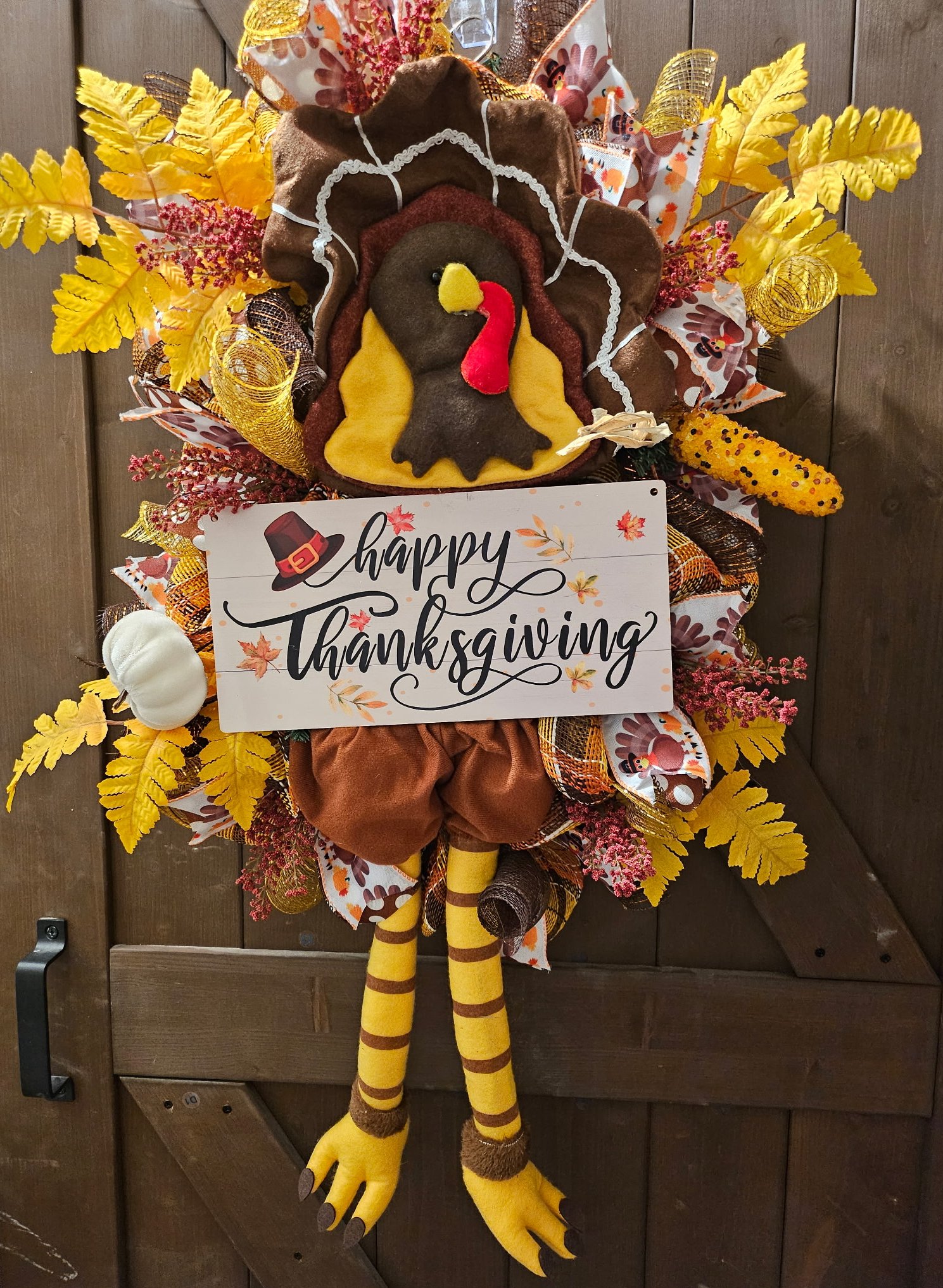 Happy Thanksgiving Turkey Swag with Autumn Leaves
