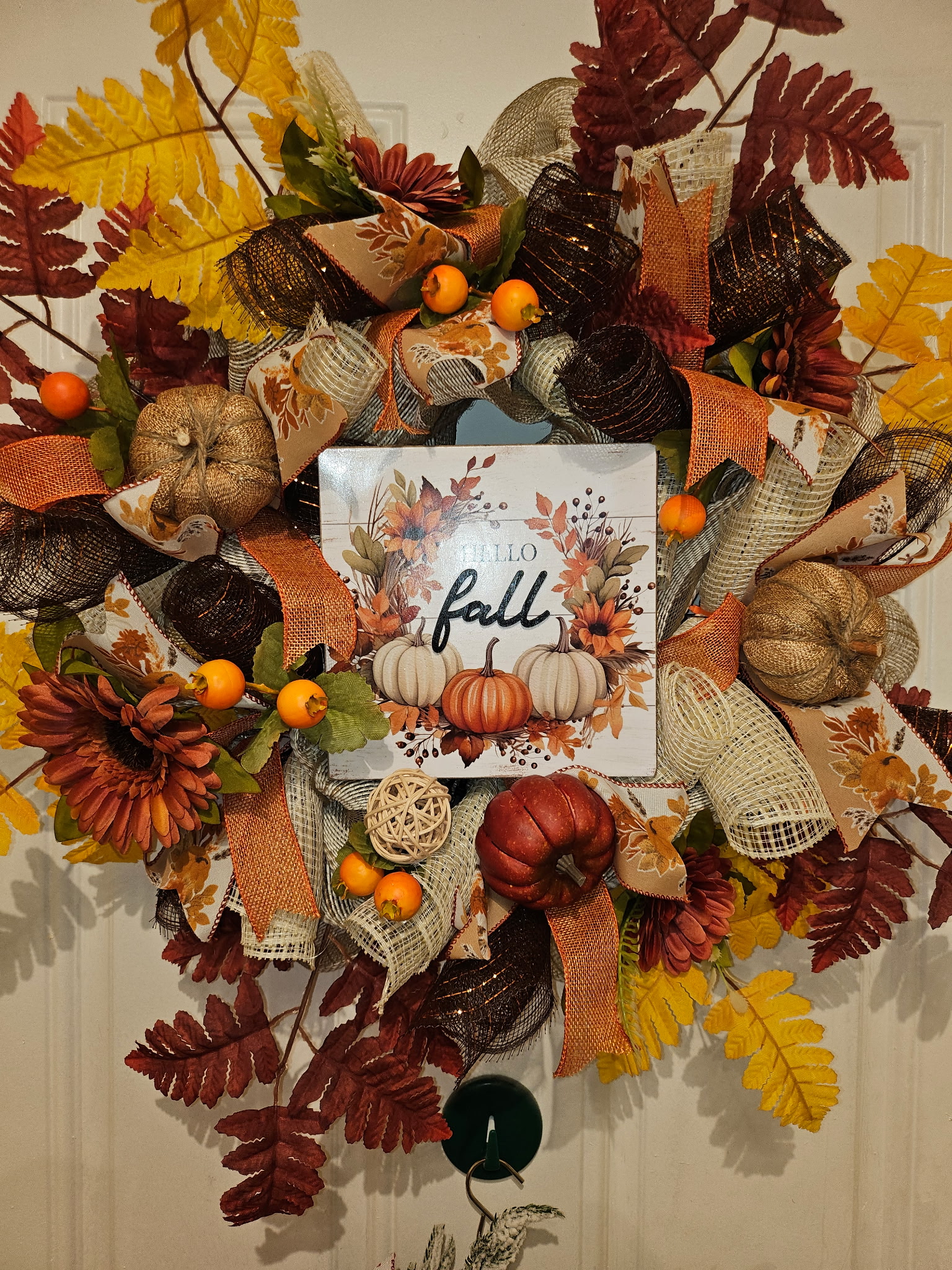 Hello Fall Pumpkin Mesh Wreath