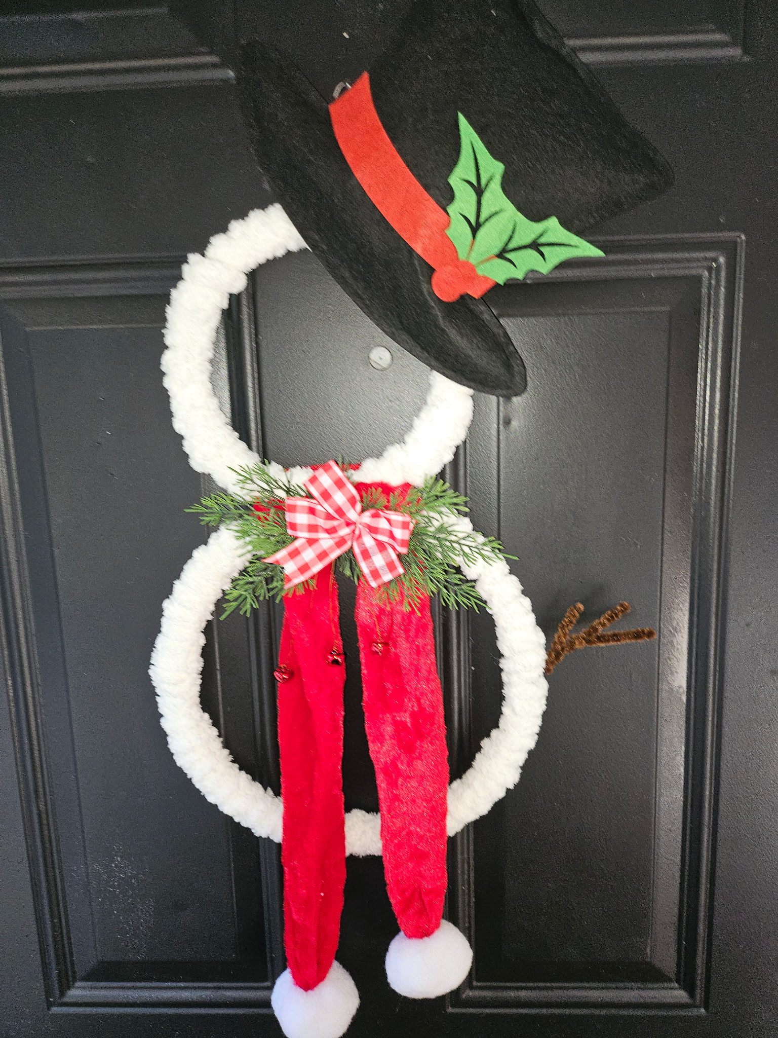 Christmas Snowman Door Hanger with Black Top Hat & Red Scarf image 2